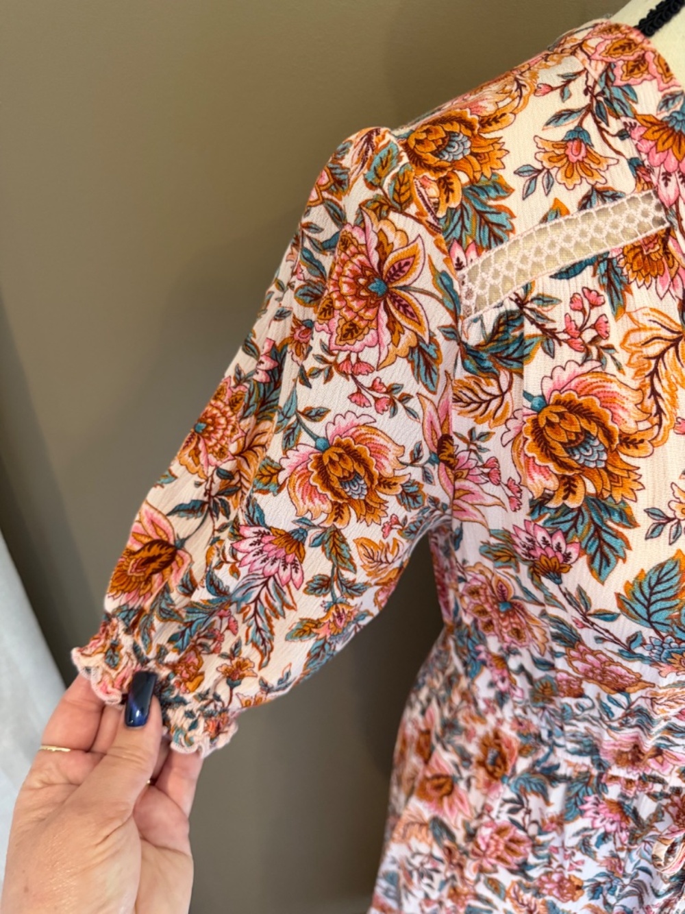 Indigo Rose Pink Floral Maxi Dress Button Down Tiered, V-neck, Size Medium - Picture 5 of 14